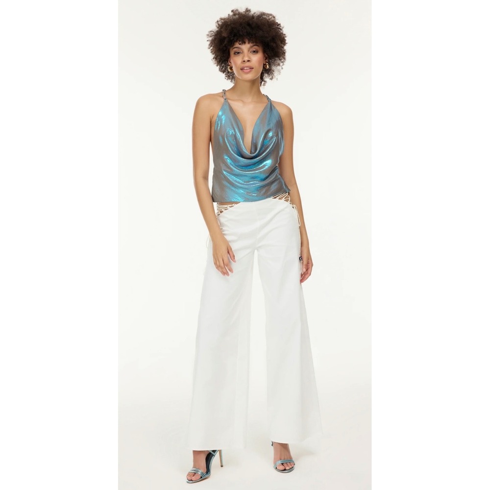 My Beachy Side Charlotte Shimmer Draped Top Blue‎ Metallic Halter Medium NWT